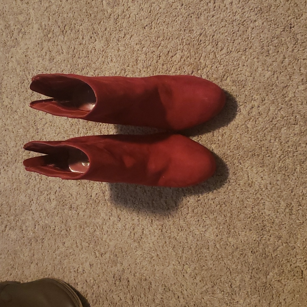 Red platform chunky heel boots
